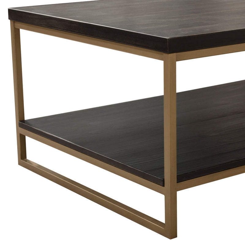 Lyra Dark Brown with Hand Brushed Gold Rectangular Cocktail Table - Luxury Living Collection