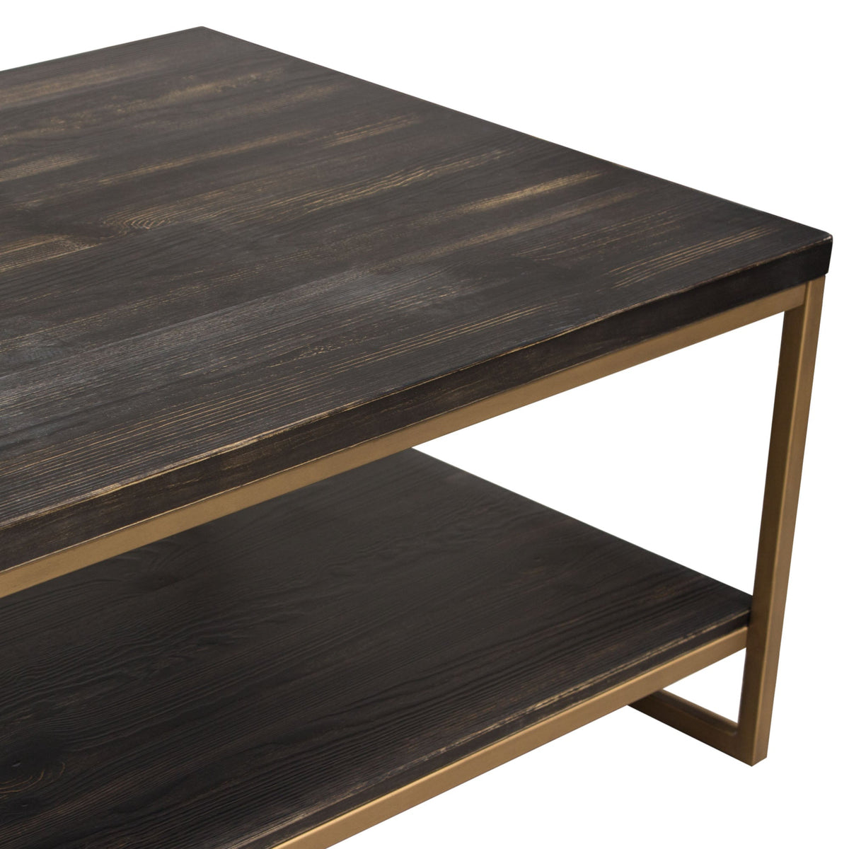 Lyra Dark Brown with Hand Brushed Gold Rectangular Cocktail Table - Luxury Living Collection