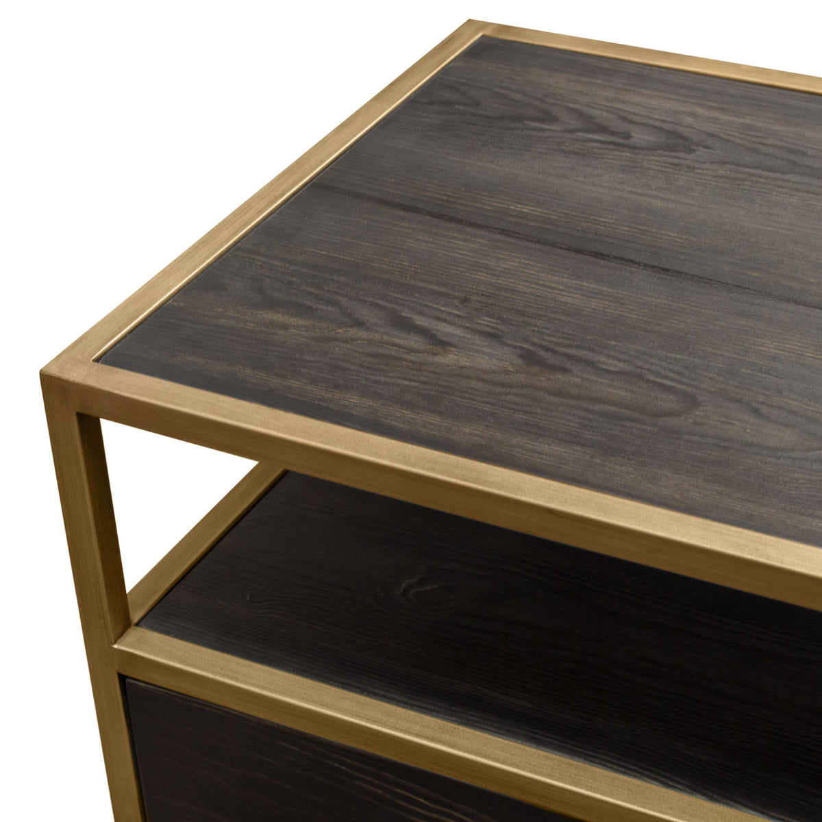 Lyra Dark Brown with Hand Brushed Gold Two-Door End Table - Luxury Living Collection