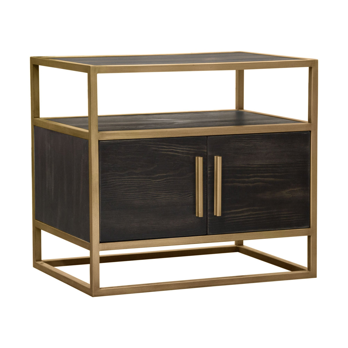 Lyra Dark Brown with Hand Brushed Gold Two-Door End Table - Luxury Living Collection