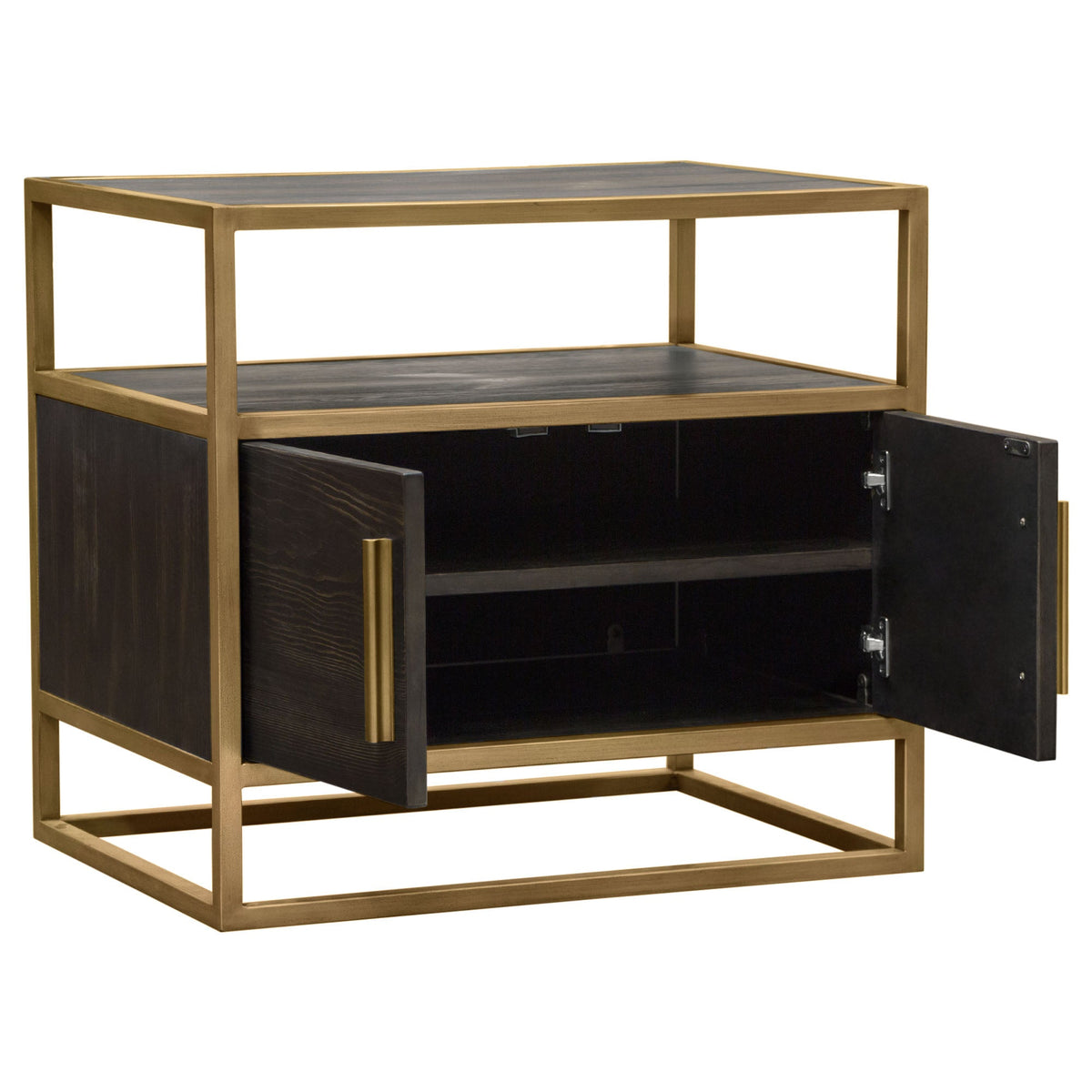 Lyra Dark Brown with Hand Brushed Gold Two-Door End Table - Luxury Living Collection