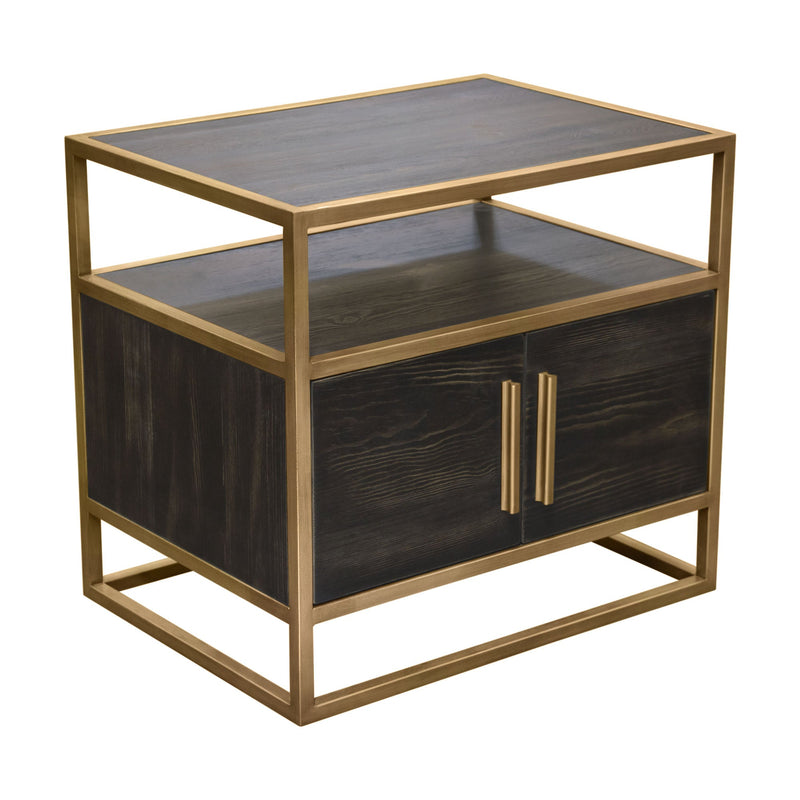 Lyra Dark Brown with Hand Brushed Gold Two-Door End Table - Luxury Living Collection