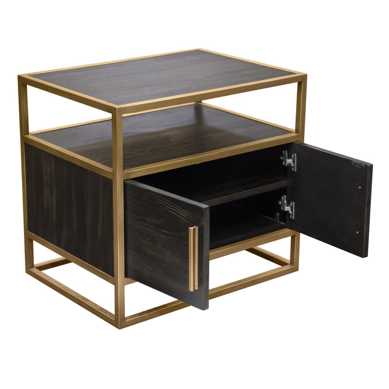 Lyra Dark Brown with Hand Brushed Gold Two-Door End Table - Luxury Living Collection