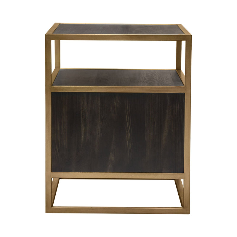 Lyra Dark Brown with Hand Brushed Gold Two-Door End Table - Luxury Living Collection