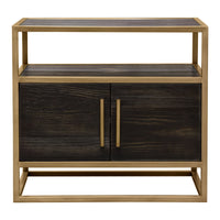 Lyra Dark Brown with Hand Brushed Gold Two-Door End Table - Luxury Living Collection