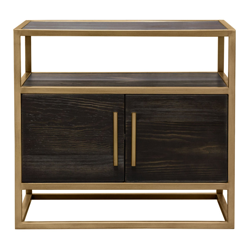 Lyra Dark Brown with Hand Brushed Gold Two-Door End Table - Luxury Living Collection