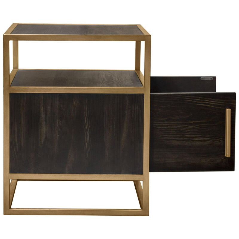 Lyra Dark Brown with Hand Brushed Gold Two-Door End Table - Luxury Living Collection