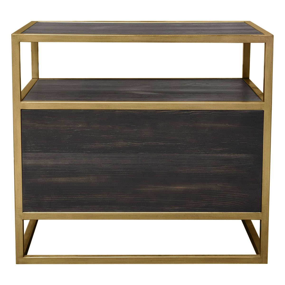 Lyra Dark Brown with Hand Brushed Gold Two-Door End Table - Luxury Living Collection