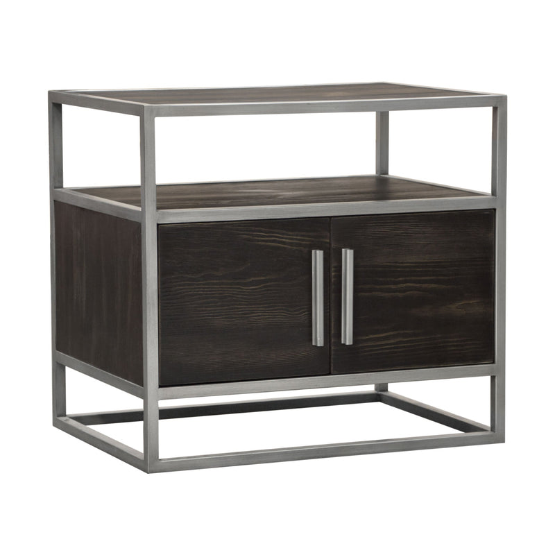 Lyra Dark Brown with Hand Brushed Silver Two-Door End Table - Luxury Living Collection