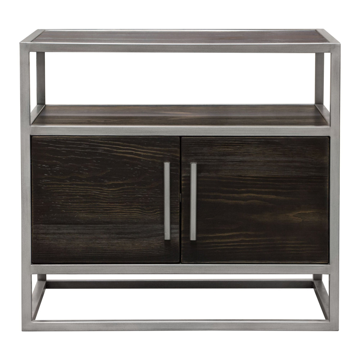 Lyra Dark Brown with Hand Brushed Silver Two-Door End Table - Luxury Living Collection