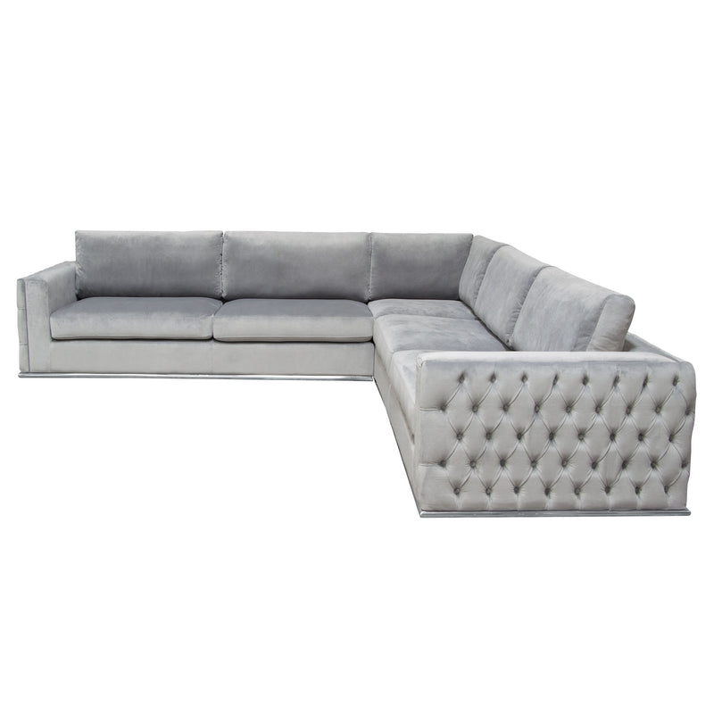 Athena Platinum Grey Velvet Sectional - Luxury Living Collection