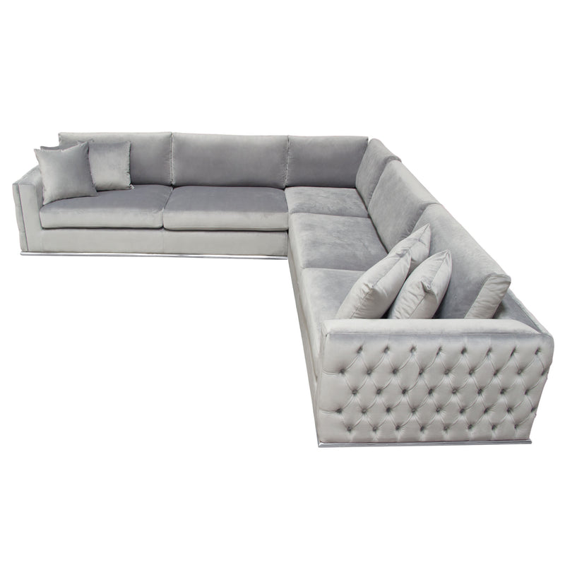 Athena Platinum Grey Velvet Sectional - Luxury Living Collection