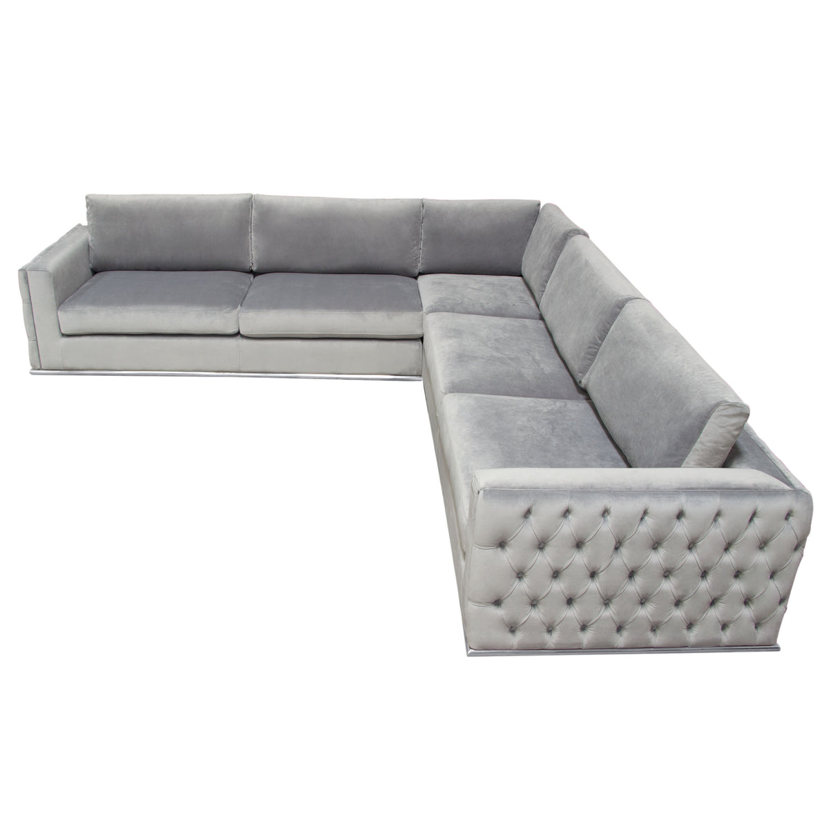 Athena Platinum Grey Velvet Sectional - Luxury Living Collection