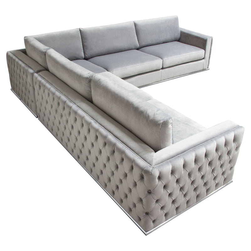 Athena Platinum Grey Velvet Sectional - Luxury Living Collection