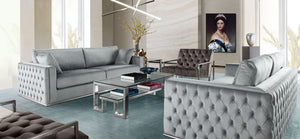 Athena Platinum Grey Velvet Loveseat - Luxury Living Collection