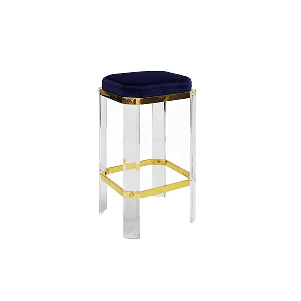 Erline Navy Velvet With Polished Brass Counter Stool