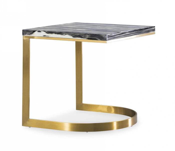 Leanna Glam Black and Gold Marble End Table
