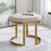 Paula Beige Linen Gold Leaf Accent Stool