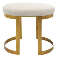 Paula Beige Linen Gold Leaf Accent Stool