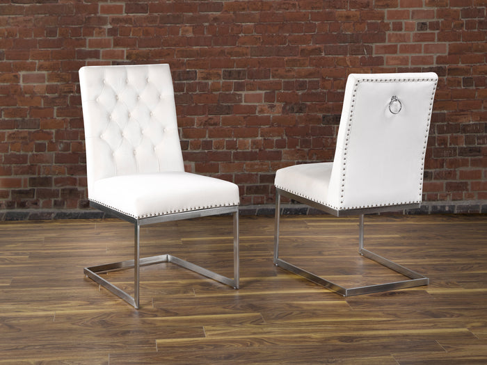 Jaycee Beige Tufted Velvet with Stainless Steel Legs Dining Chairs (Set of 2)