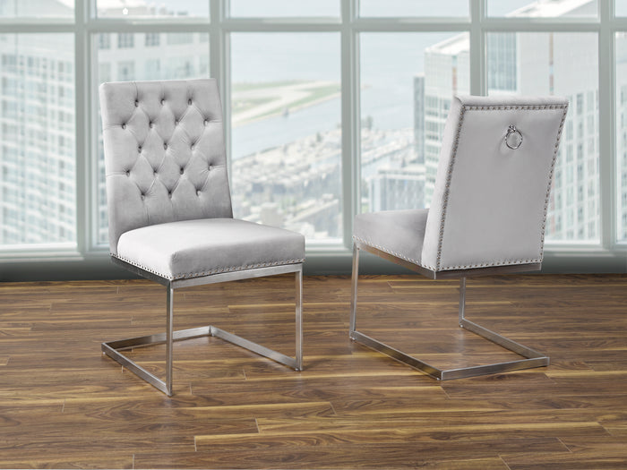 Jaycee Grey Tufted Velvet with Stainless Steel Legs Dining Chairs (Set of 2)