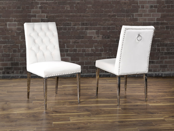 Anais Beige Tufted Velvet with Stainless Steel Legs Dining Chairs (Set of 2)