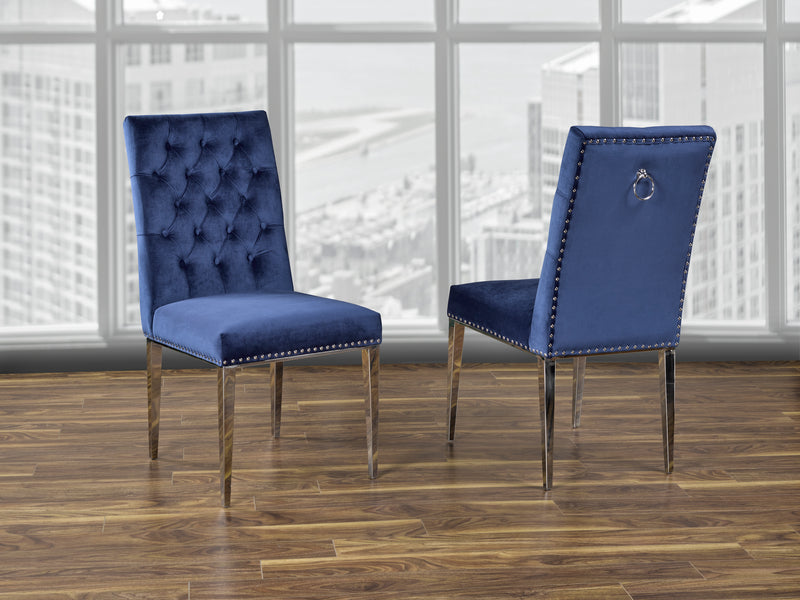 Anais Navy Tufted Velvet with Stainless Steel Legs Dining Chairs (Set of 2)