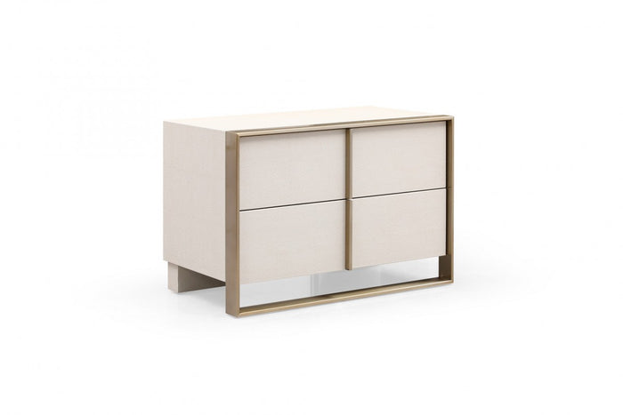 Elidi Modern Beige Shagreen & Brushed Brass Nightstand