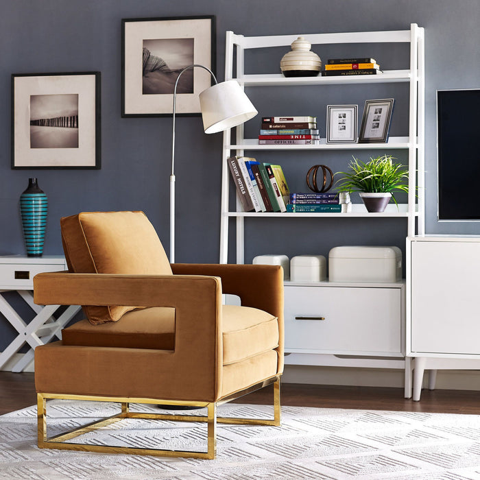 Glimer Cognac Velvet Accent Chair - Luxury Living Collection