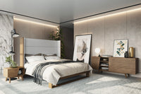 Bina Contemporary Grey Fabric & Walnut Trim Bed