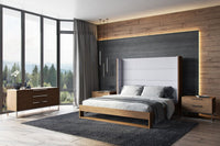 Bina Contemporary Grey Fabric & Walnut Trim Bed