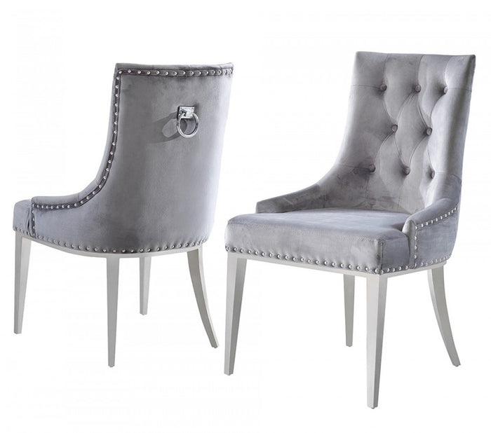 Audelia Contemporary Grey Velvet & Stainless Steel Dining Chairs (Set of 2)