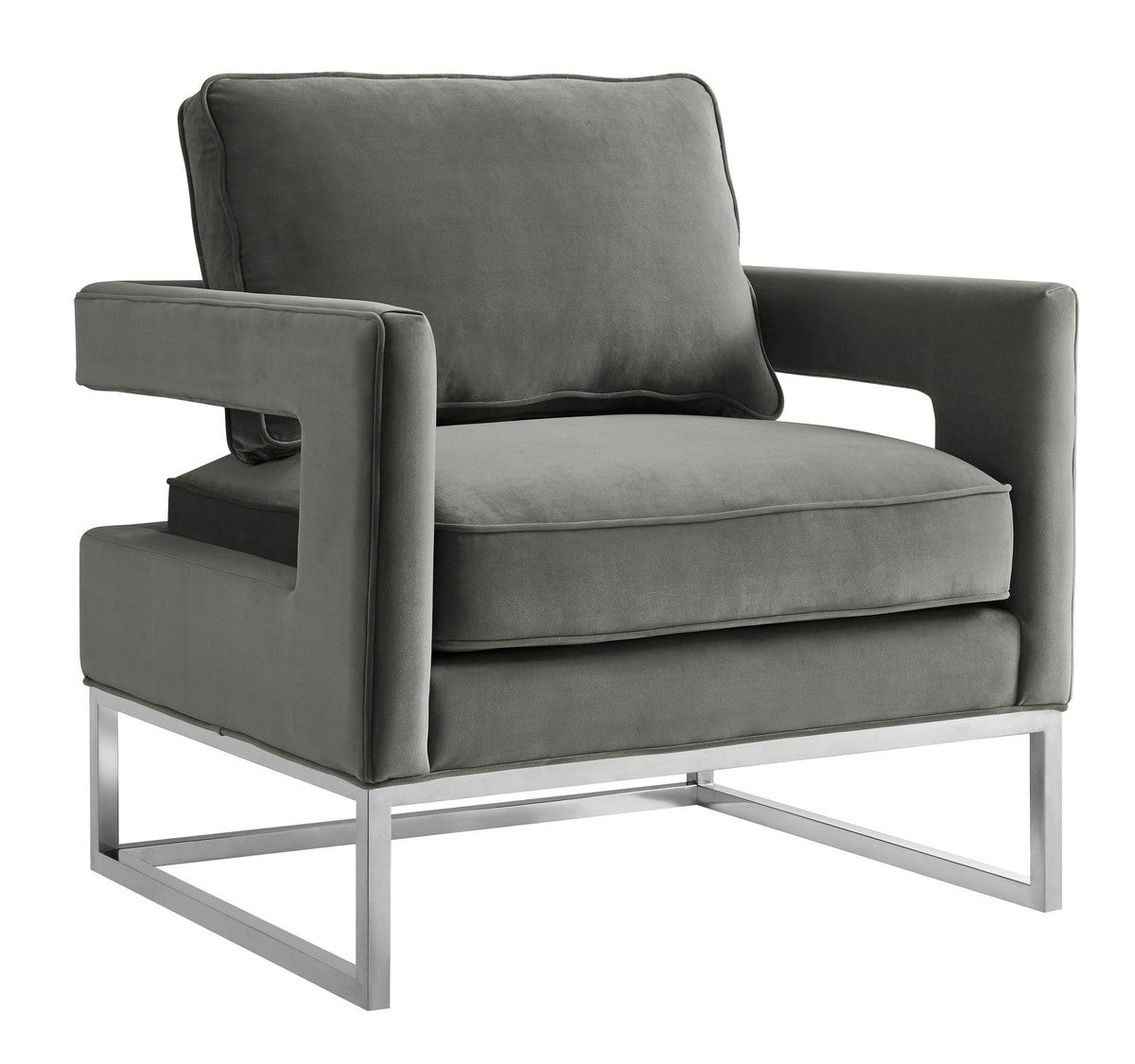 Glimer Grey Velvet & Stainless Steel Chair - Luxury Living Collection