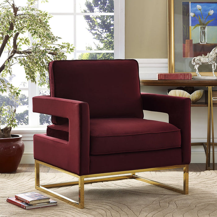 Glimer Maroon Velvet Chair - Luxury Living Collection