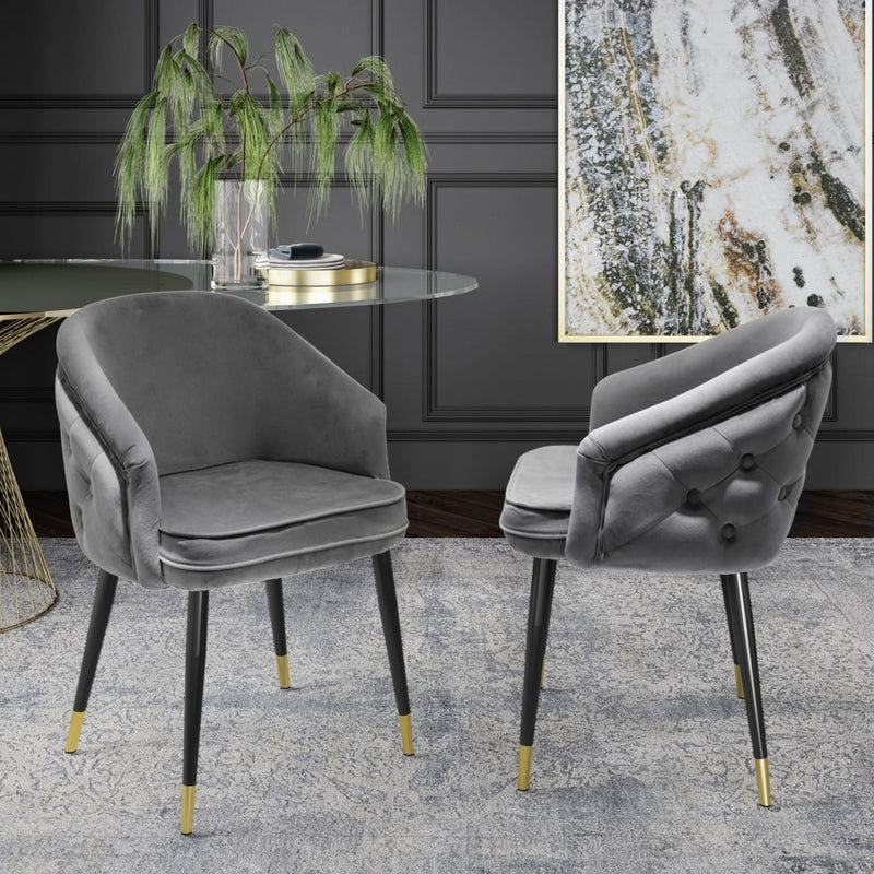 Tosca Contemporary Grey & Black/Gold Dining Chairs (Set of 2)