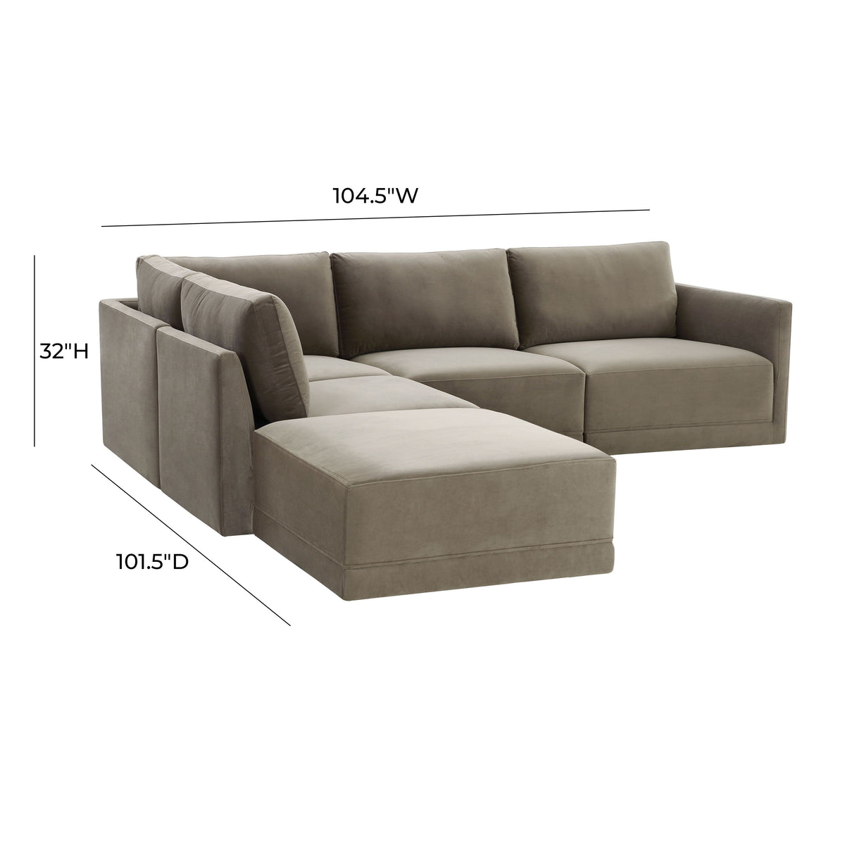 Valentina Taupe Velvet Modular LAF Sectional Sofa - Luxury Living Collection