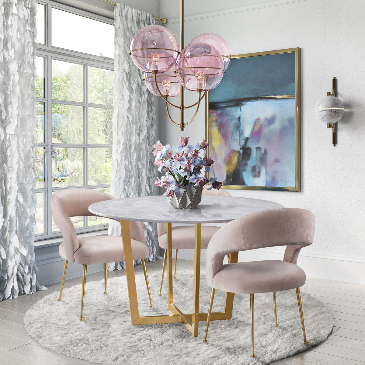 Modena Blush Velvet Dining Chair - Luxury Living Collection
