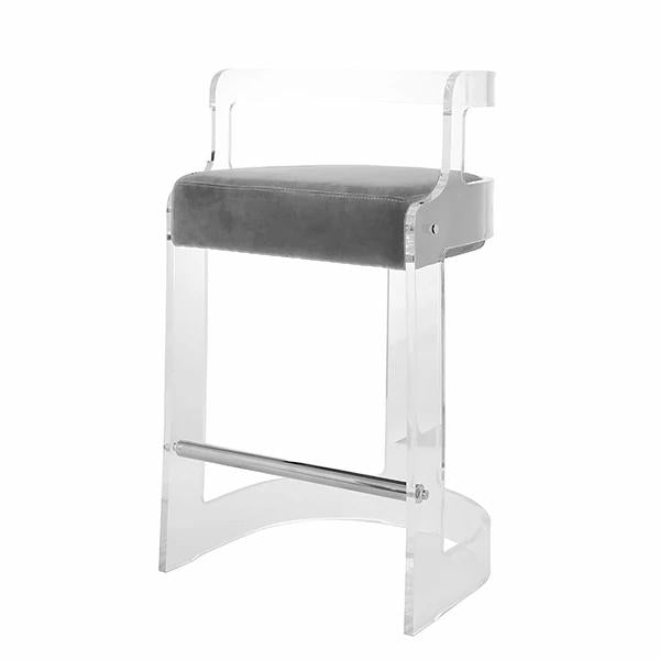 Humphry Grey Velvet Cushion Counter Stool