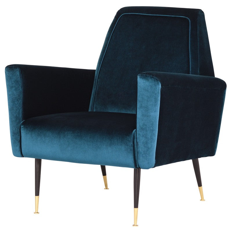 Juliet Midnight Blue Velour & Matte Black Accent Chair