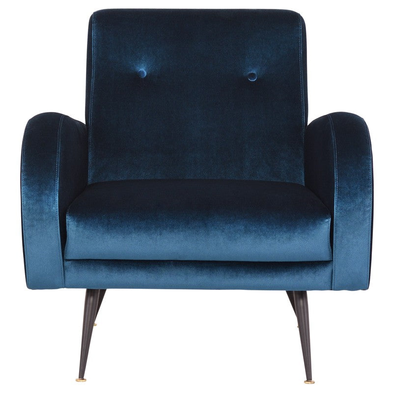 Donato Midnight Blue Velour and Matte Black Accent Chair