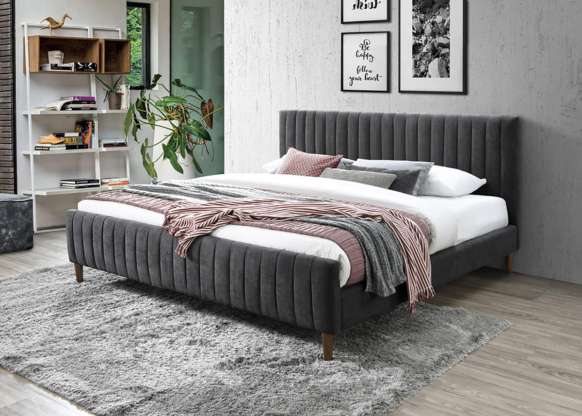 Haley Charcoal Fabric Modern Platform Bed