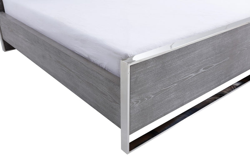Mescal Modern Grey Elm & Stainless Steel Bedroom Set