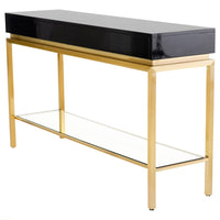 Theodora Black Wood with Brushed Gold Console Table