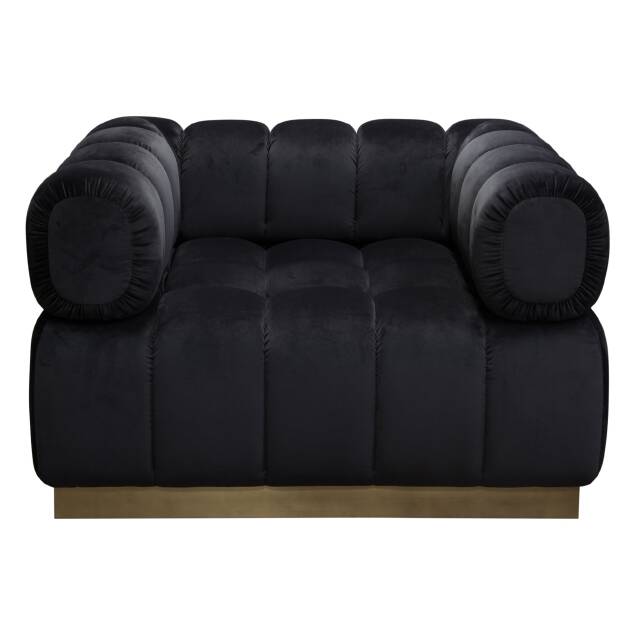 Viveca Low Profile Chair in Black Velvet w/ Brushed Gold Base - Luxury Living Collection