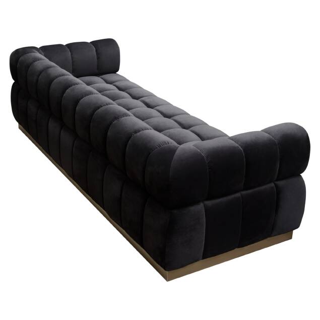 Viveca Low Profile Sofa in Black Velvet w/ Brushed Gold Base - Luxury Living Collection