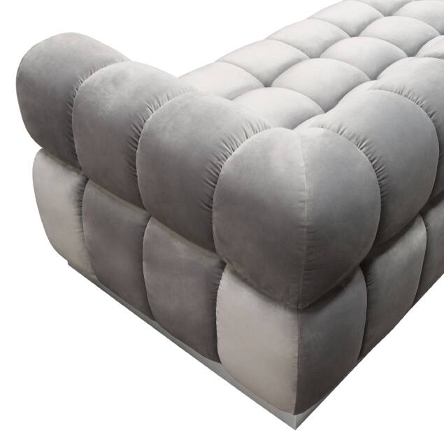 Viveca Low Profile Sofa in Platinum Grey Velvet w/ Brushed Silver Base - Luxury Living Collection