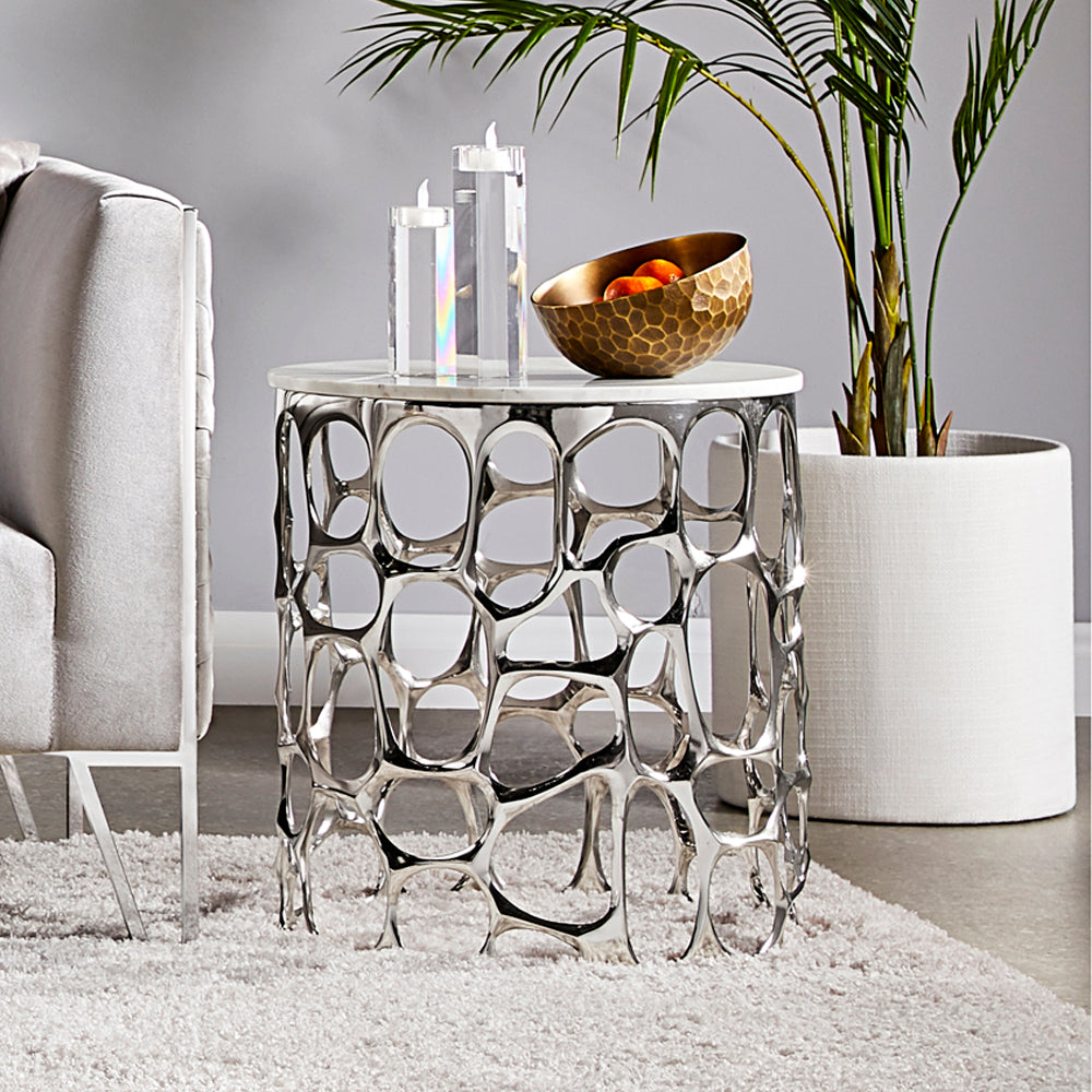 Drea Silver Marble Top End Table