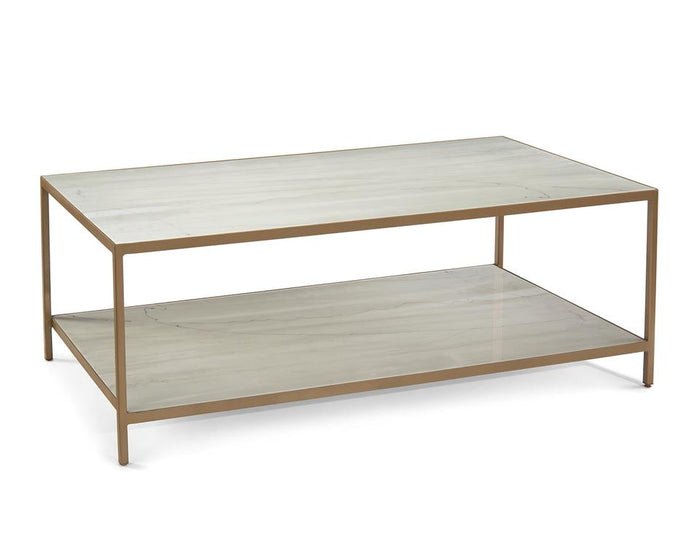 Adelia New Orleans White Gold Coffee Table with Shelf - Luxury Living Collection