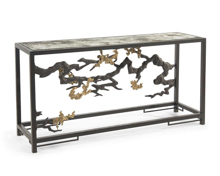 Lenora Sculpted Console Table in Antique Brass - Luxury Living Collection