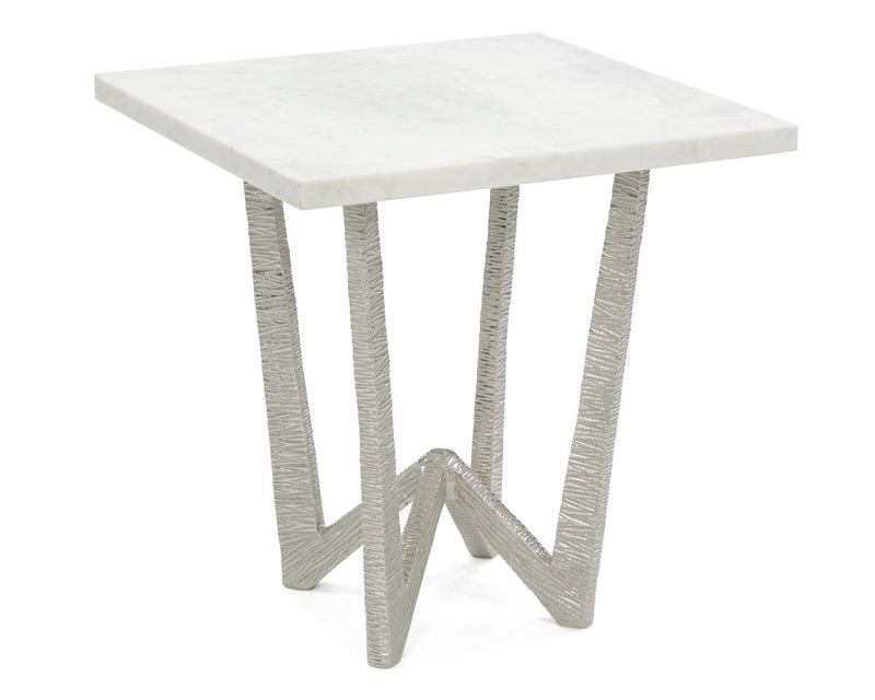 Malissa End Table in Nickel With Marble Top - Luxury Living Collection